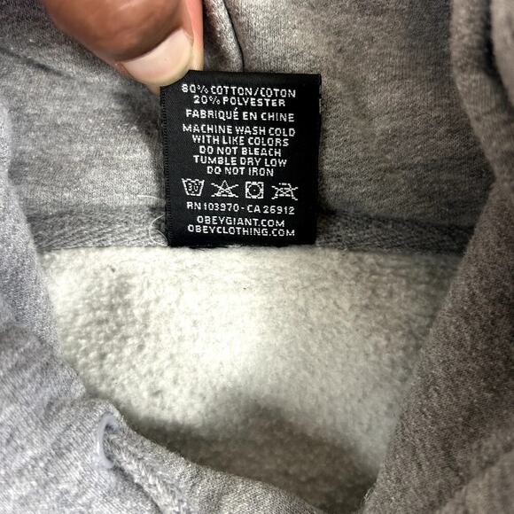 Obey Worldwide Men's M Grey Sweatshirt Hoodie Rose Print Graphic - Picture 11 of 11